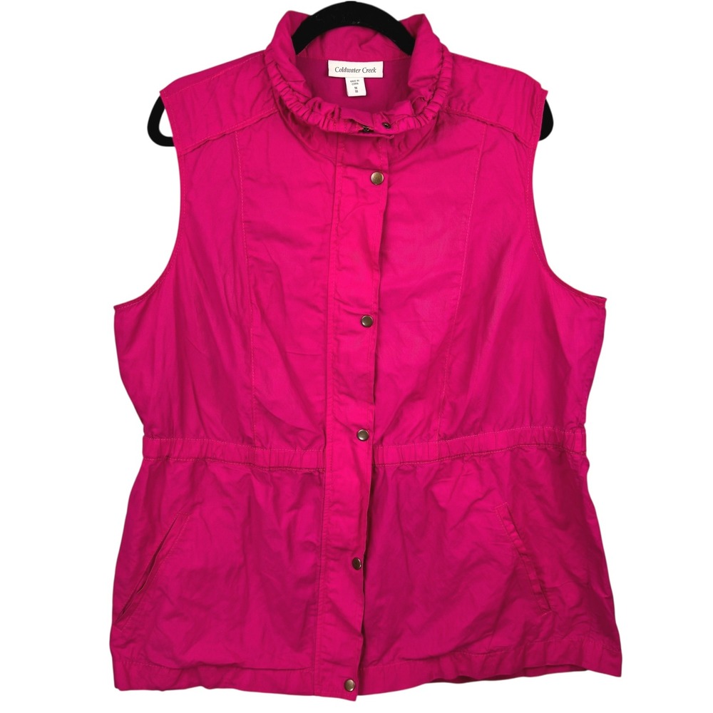 Coldwater Creek Vest Women's 1X Pink Full Zip‎ Snap Ruffled Neck